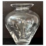 O - Crystal Glassware Set - 6 Etched Wine Glasses & 1 Vase (Lot of 7)