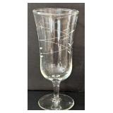 O - Crystal Glassware Set - 6 Etched Wine Glasses & 1 Vase (Lot of 7)