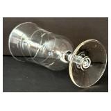 O - Crystal Glassware Set - 6 Etched Wine Glasses & 1 Vase (Lot of 7)