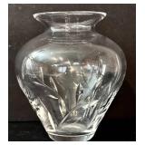 O - Crystal Glassware Set - 6 Etched Wine Glasses & 1 Vase (Lot of 7)