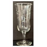 O - Crystal Glassware Set - 6 Etched Wine Glasses & 1 Vase (Lot of 7)