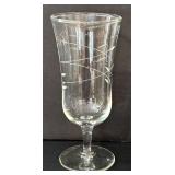 O - Crystal Glassware Set - 6 Etched Wine Glasses & 1 Vase (Lot of 7)