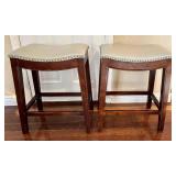 O - Pair of Saddle Stools with Nailhead Trim