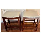 O - Pair of Saddle Stools with Nailhead Trim