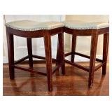 O - Pair of Saddle Stools with Nailhead Trim
