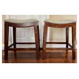 O - Pair of Saddle Stools with Nailhead Trim