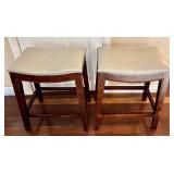O - Pair of Saddle Stools with Nailhead Trim