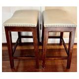 O - Pair of Saddle Stools with Nailhead Trim
