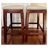 O - Pair of Saddle Stools with Nailhead Trim