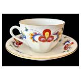 SR - 5 Mixed-Brand Floral Teacups& Saucers - Gorham Town & Country, Secret Garden, Fitz & Floyd and Porsgrund (Lot of 5)