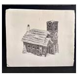 DR - Department 56 Dickens Village Series - Ivy Glen Church, Tutbury Printer, Thatched Roof Cottage