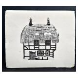 DR - Department 56 Dickens Village Series - Ivy Glen Church, Tutbury Printer, Thatched Roof Cottage