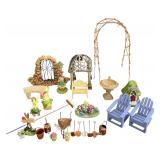 SR - 13-Inch Garden Arch with Gate - 2 Blue Adirondack Chairs & Fairy Figures