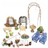 SR - 13-Inch Garden Arch with Gate - 2 Blue Adirondack Chairs & Fairy Figures