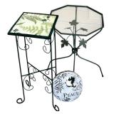 SR - Two Decorative Metal Plant Stands and Peace Paver
