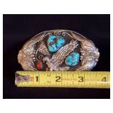 Beautiful Sterling Silver Turquoise Navajo Belt Buckle, Heavy