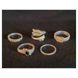 5 Mid Century Sterling Silver Rings Mostly Size 6