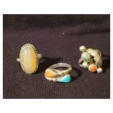 3 Sterling Silver Turquoise Navajo Size 5 rings