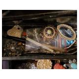 Fantstic Asian Handpainted Jewelry Cabinet w/ Lots of Costume Jewelry