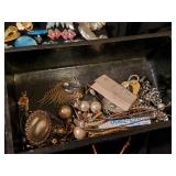 Fantstic Asian Handpainted Jewelry Cabinet w/ Lots of Costume Jewelry