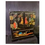 Fantstic Asian Handpainted Jewelry Cabinet w/ Lots of Costume Jewelry