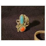 3 Vintage Sterling Silver Rings 2 Navajo Turquiose 1 Antique