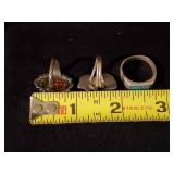 3 Vintage Sterling Silver Rings 2 Navajo Turquiose 1 Antique
