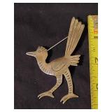 Large Navajo Sterling Silver Road Runner Brooch