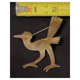 Large Navajo Sterling Silver Road Runner Brooch