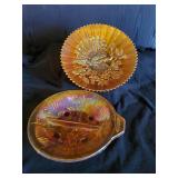 2 Antique Marigold Carnival Glass Dishes
