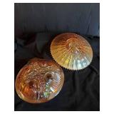 2 Antique Marigold Carnival Glass Dishes