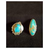 2 Fantastic Large vintage Sterling Silver Turquoise Navajo Rings Size 5 & 6