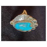 2 Fantastic Large vintage Sterling Silver Turquoise Navajo Rings Size 5 & 6
