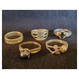 5 Antique Sterling Silver Rings Most size 6
