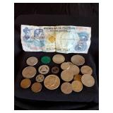 Nice Lot of Coins and Tokens including A Kennedy 64 Half Dollar, Mpls and St Paul Railroad Token and Phillipino Money