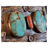 Gorgeous Navajo Sterling Silver and Turquoise Belt Buckle, Marked MP