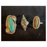 3 Sterling Silver Turqouise Navajo Rings Sizes 6 and 5