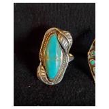 3 Sterling Silver Turqouise Navajo Rings Sizes 6 and 5