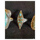 3 Sterling Silver Turqouise Navajo Rings Sizes 6 and 5
