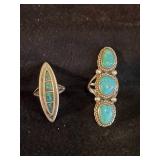 2 Gorgeous Navajo Sterling Silver Turquoise Rings Size 6