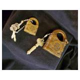 Pair of Early 20th Century Brass Yale Paddle Locks with Keys Working Fantastic