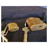 Pair of Early 20th Century Brass Yale Paddle Locks with Keys Working Fantastic