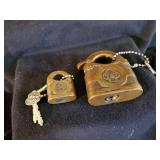 Pair of Early 20th Century Brass Yale Paddle Locks with Keys Working Fantastic