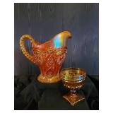 2 Beautiful Pieces of Early 20th Century Amber Carnival Glass