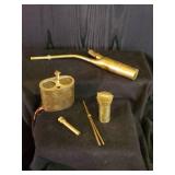 Antique 19th Century Chinese Engraved Brass Pipe and Smoking Tools