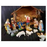Mid Modern Hand Painted Nativity Set