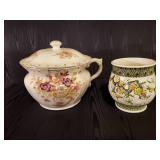 Beautiful Antique Floral Design Chamber Pot and Mid Modern Ceramic Flower Pot