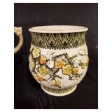 Beautiful Antique Floral Design Chamber Pot and Mid Modern Ceramic Flower Pot