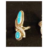 3 Gorgeous Sterling Silver Turqouise rings Size 6, 5, 4