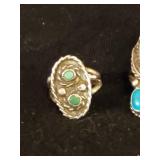 3 Gorgeous Sterling Silver Turqouise rings Size 6, 5, 4